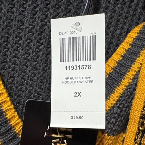 Bioworld Grey and Gold V-Neck Harry Potter Hufflepuff Hooded Sweater - Picture 3 of 8